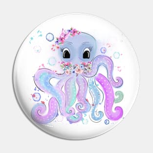 Sweet colorful octopus with flowers Pin