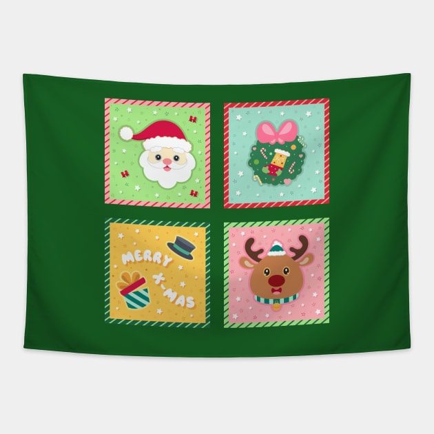 Four Festive Treasures. Christmas joy logo design Tapestry by Al-loony