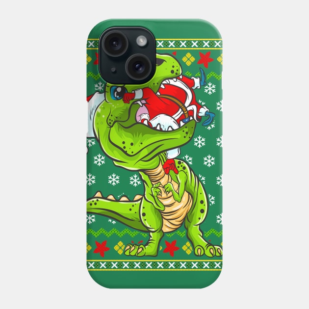 T Rex Eating Santa Claus Ugly Christmas Sweater Phone Case by E