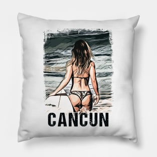 Cancun Mexico ✪ Vintage style poster | Most Beautiful Places on Earth | Surfer Girl Pillow