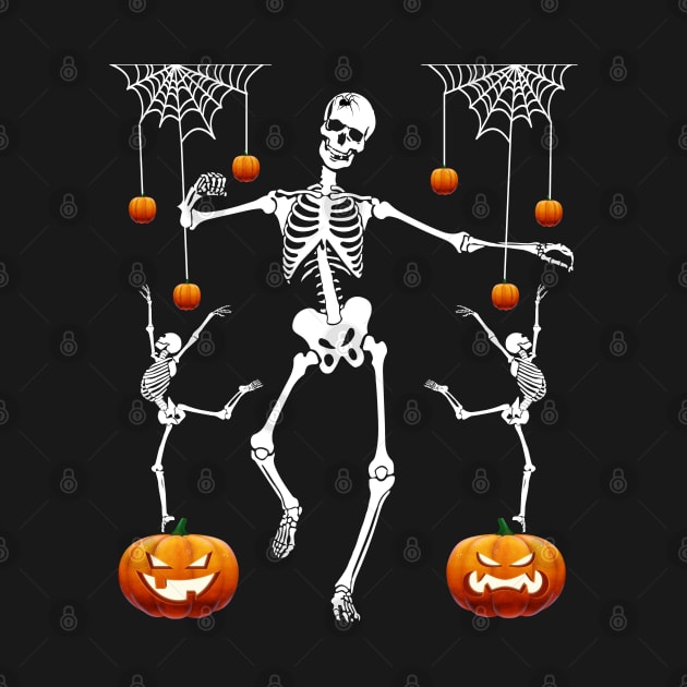 DANCING SKELETONS WITH HALLOWEEN PUMPKINS AND SPIDERS by FlutteringWings 