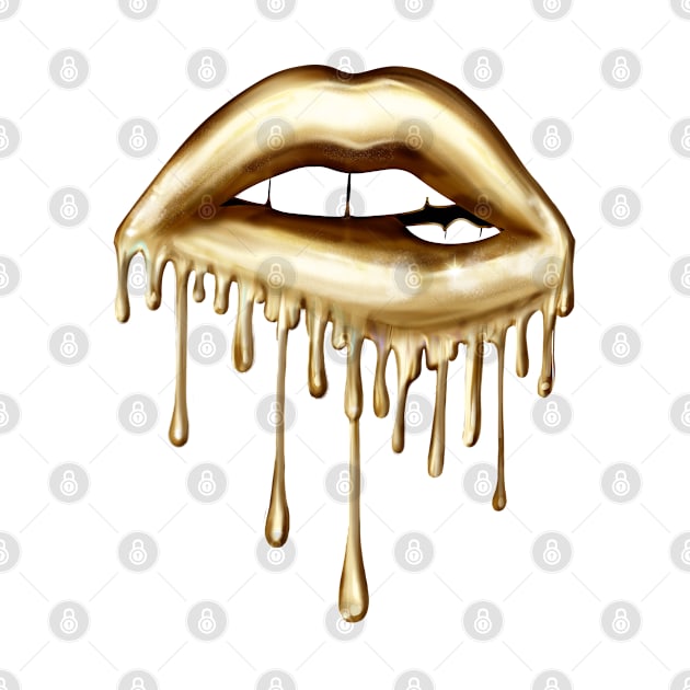 Metallic Dripping Gold Lips by Chromatic Fusion Studio