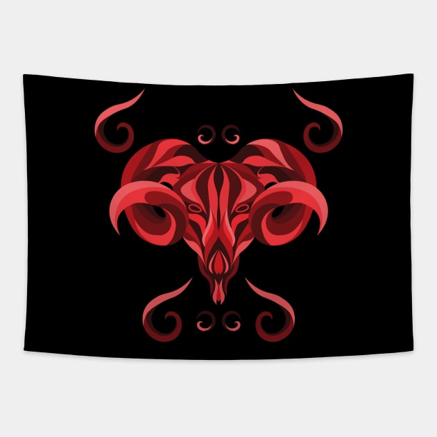 Aries Zodiac Sign - Red Tapestry by TeeeeeeTime