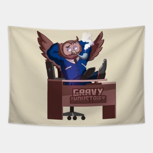 Business Owl behind a Gravy Industries Desk Tapestry