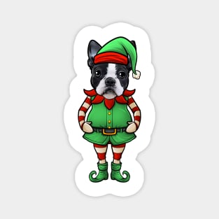 Boston Terrier Christmas Elf Magnet