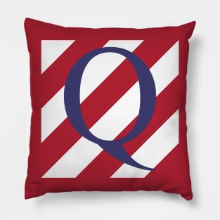 Old Glory Letter Q Blue on Red and White Stripes Pillow