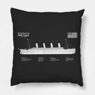 RMS Titanic ship plans. White Star Ocean Liner -  PBDpng Pillow