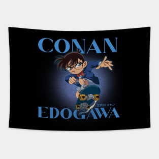 Detective Conan - Conan Edogawa Skateboarding - 90s Vintage Anime and Manga Tapestry