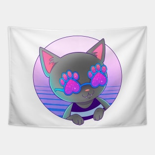 Aesthetic Cat with Paw Sunglasses Tapestry