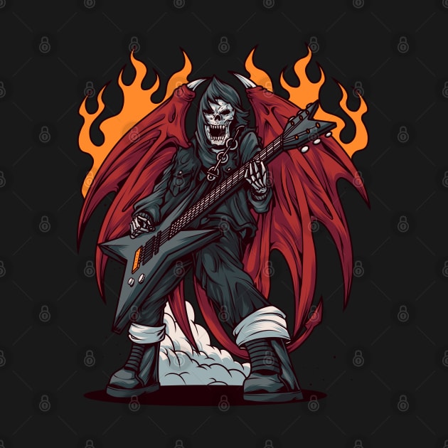 Heavy Metal Guitar Player | Red Winged Skull Fire & Smoke by JakesRWild