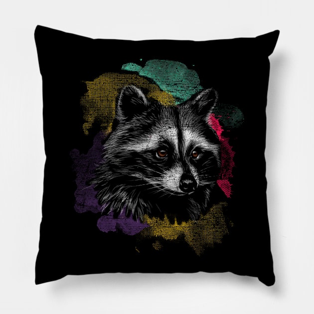 Raccoon Colorful Trash Panda Pillow by ShirtsShirtsndmoreShirts