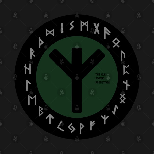 Green Elhaz Futhark Rune Symbol by DepicSpirit