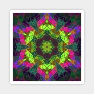 Mosaic Kaleidoscope Flower Green Pink and Purple Magnet