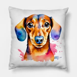 Watercolor Dachshund Art Pillow