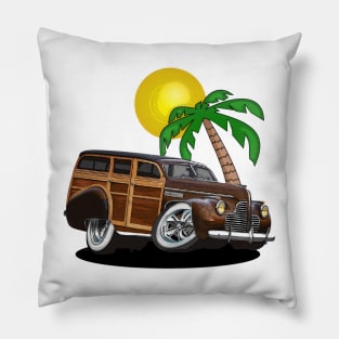 Buick Woody Station Wagon at the Beach Pillow