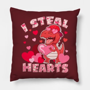 Boys Valentines Day  Dinosaur T rex Lover I Steal Hearts Pillow