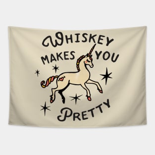 Whiskey Makes You Pretty: Funny Unicorn Alcohol Art Tapestry