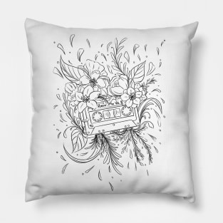 Cassette Tape and Flowers Pillow