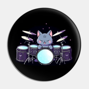 Retro 90s Cat Playing Drums Gifts Drummer Concert Drums Pin