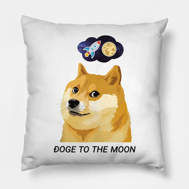 Doge To The Moon Funny Crypto Pillow by Suchmugs