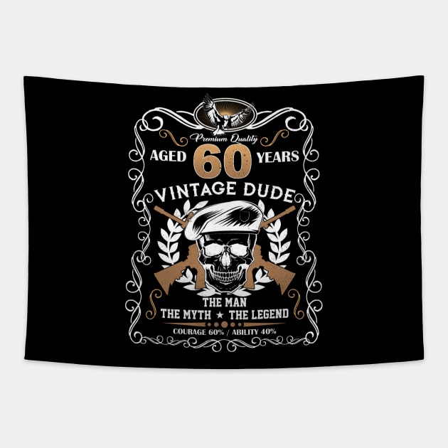 Skull Aged 60 Years Vintage 60 Dude Tapestry by Hsieh Claretta Art