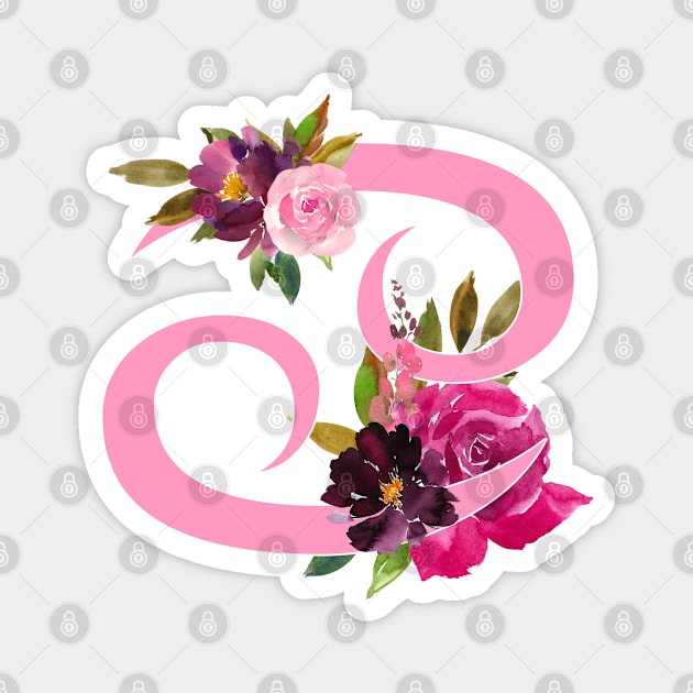 Cancer Horoscope Zodiac Pink Flower Design Magnet by bumblefuzzies