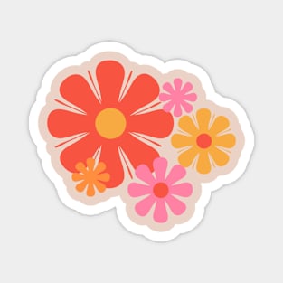 Groovy 60s Vintage Flowers Minimalist Floral Orange & Pink Magnet