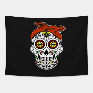 Craneo Dia De Los Muertos. Flower Sugar Skull with Bandana Dia De Muertos Shirt Tapestry