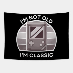 I'm not old, I'm Classic | Handheld Console | Retro Hardware | Vintage Sunset | Grayscale | '80s '90s Video Gaming Tapestry