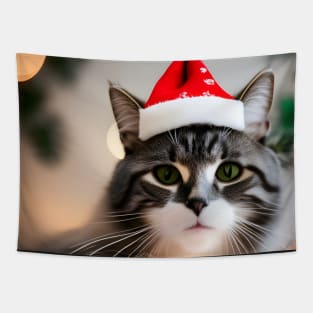 Cat with Christmas Hat Tapestry