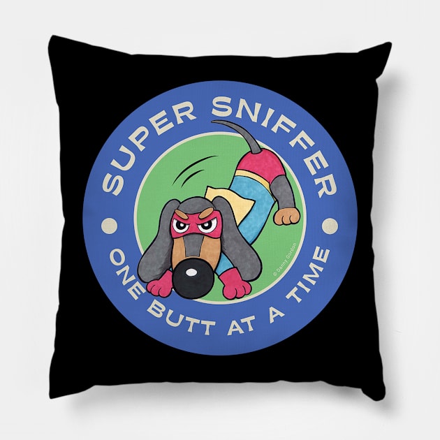 Super Sniffer Cute Doxie Dachshund Dog Pillow by Danny Gordon Art