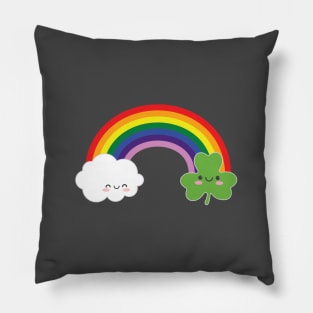 Rainbow kawaii shamrock saint Patrick's day Pillow