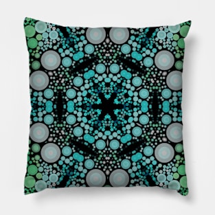 Dot Mandala Flower Blue Green and Grey Pillow