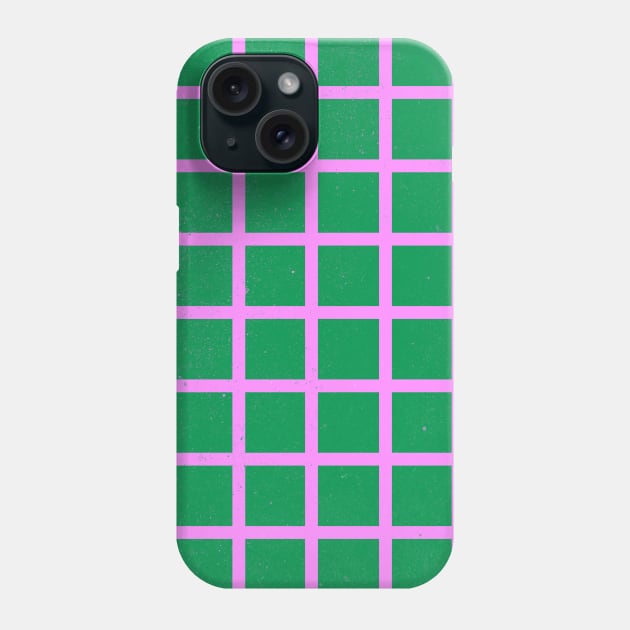 Funky Retro Grid 70s Green Pink Phone Case by Trippycollage