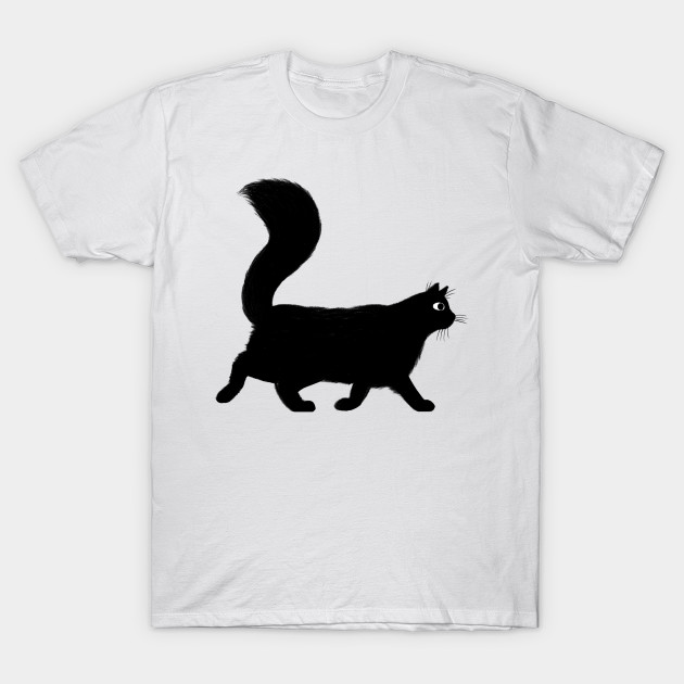 Walking Longhaired Black Cat With Long Fluffy Tail Cat T Shirt