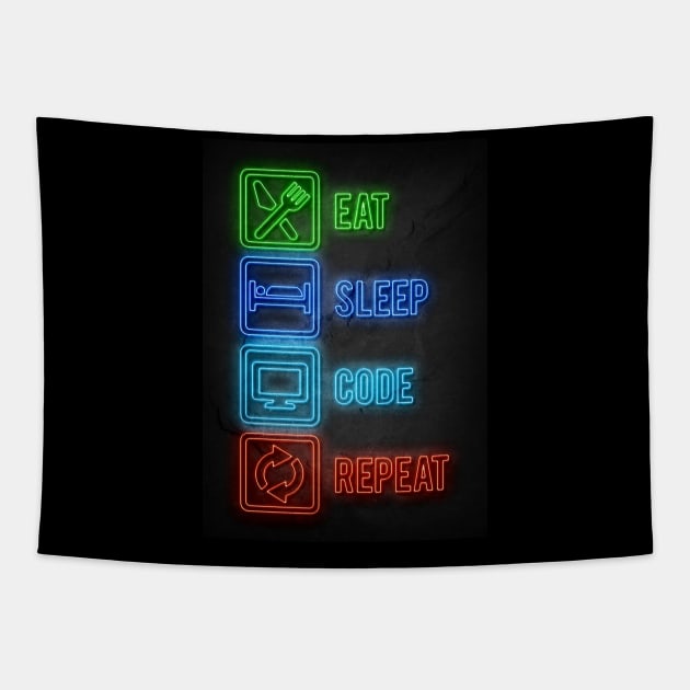 Eat Sleep Code Repeat Tapestry by Durro