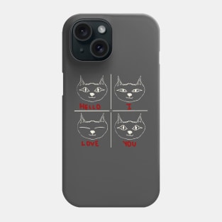 Hello I Love You cat - white lines Phone Case