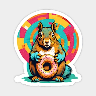 Squirrel With a Donut Pop Art Animal Magnet