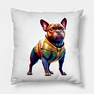 Frenchie in Oceanic Heroic Attire Version 4 Pillow