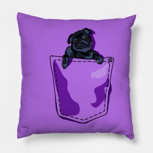 Pug in my Pocket - Black Pug in Shirt Pocket Design Pillow