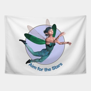 Aim for the Stars elf fairy faerie dragonfly wings flying Tapestry