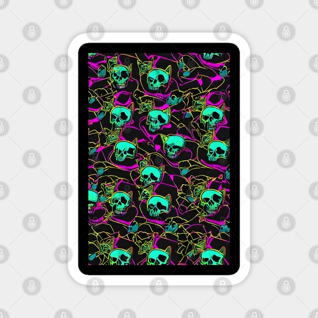 Neon cat skull Magnet by Spaceboyishere