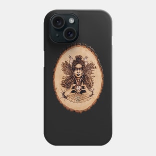 Skadi - nordic goddess pyrography print, wood texture Phone Case