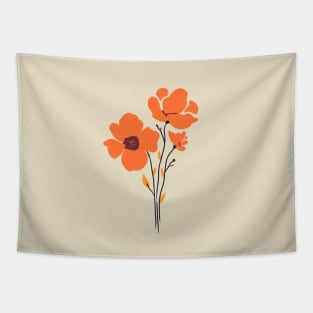 Orange Poppies || Minimal Flowers Tapestry