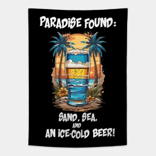 "Paradise Found: Sand, Sea, and an Ice-Cold Beer!" Tapestry