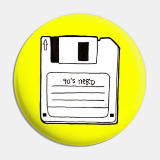 90's Nerd, Black and White - Retro Floppy Disc Outline Drawing Pin