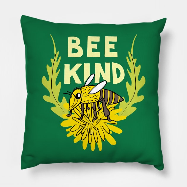 Bee Kind Cute Honeybee on a Dandelion Pillow by Alissa Carin