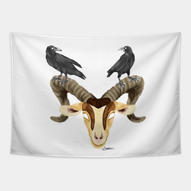 RAM AND RAVENS Tapestry by Maker Art Creations