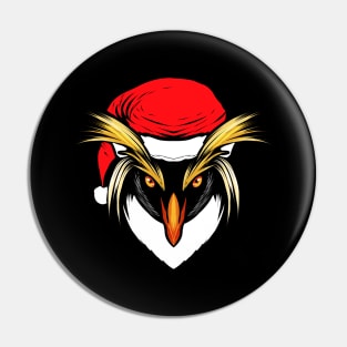 Southern Rockhopper Penguin With Santas Hat Christmas Pin