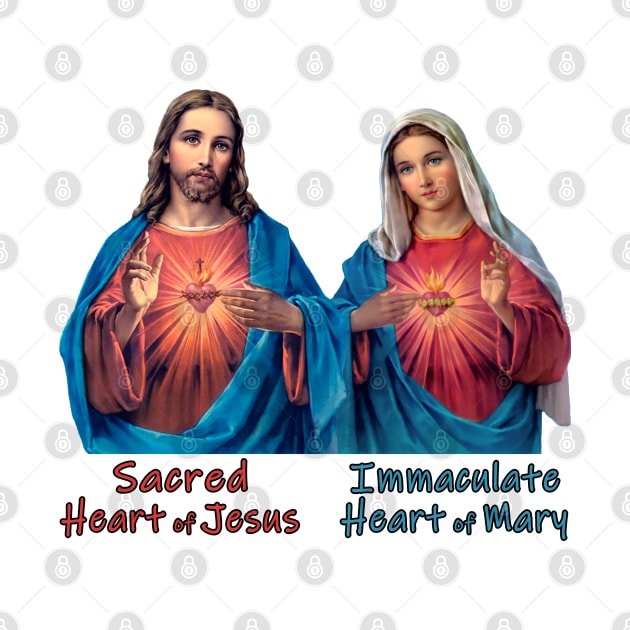 Sacred Heart of Jesus and Immaculate Heart of Mary Images with Typography by Brasilia Catholic